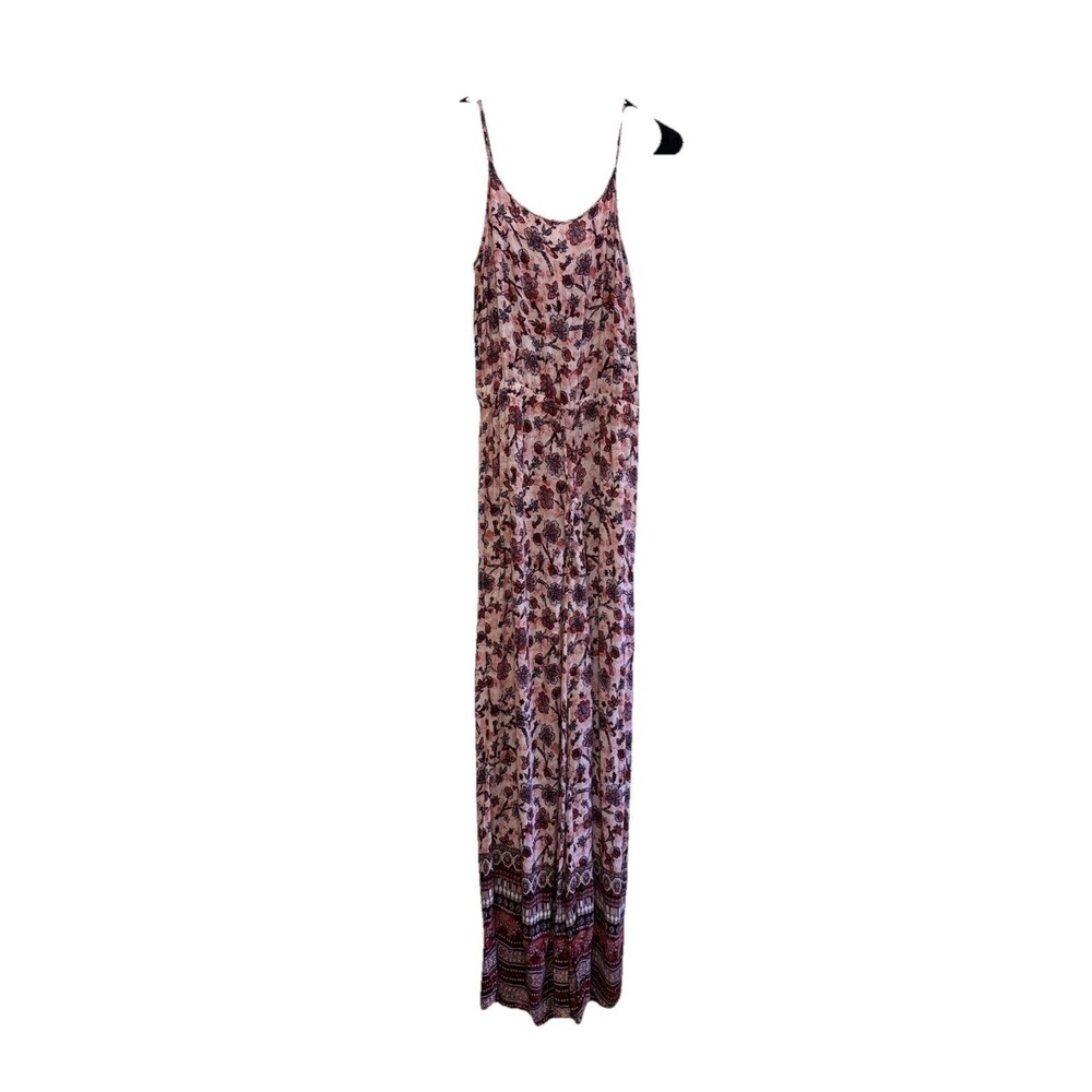 Shosho Women Jumpsuit Floral Print S Adjust Straps Smock Elastic Waist Wide Leg